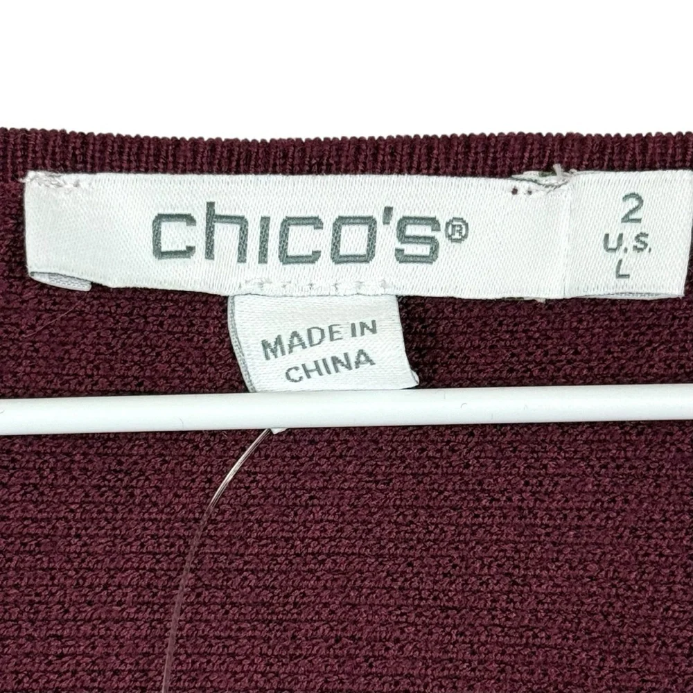 NWT Chico’s Embellished Floral Beaded V-Neck Sweater Size 2 (L) – Plum Purple
